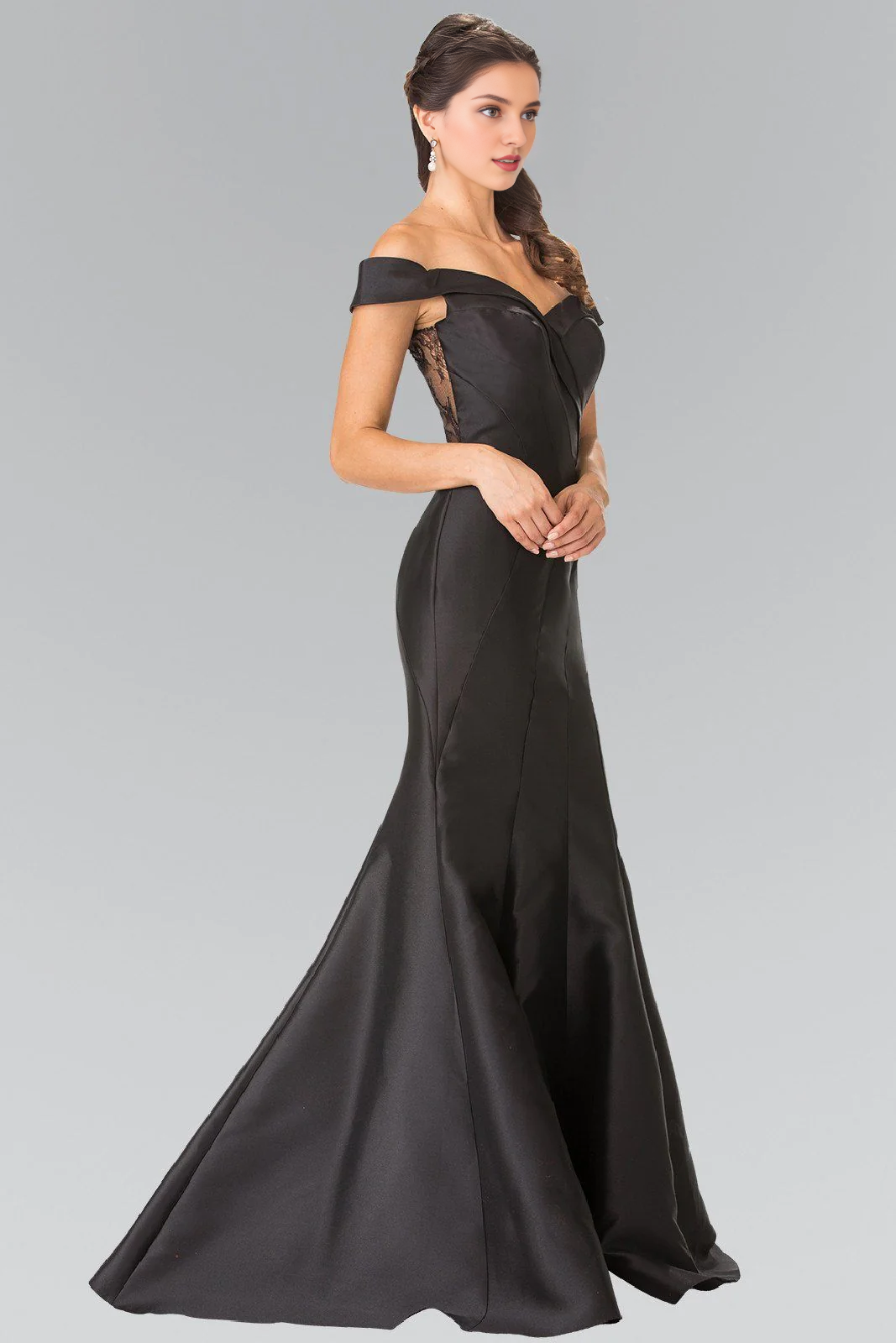 Back transparent lace long off shoulder dress
