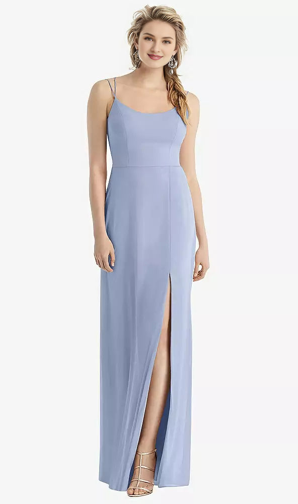 Side slit back shoulder strap with extra long Prom dress