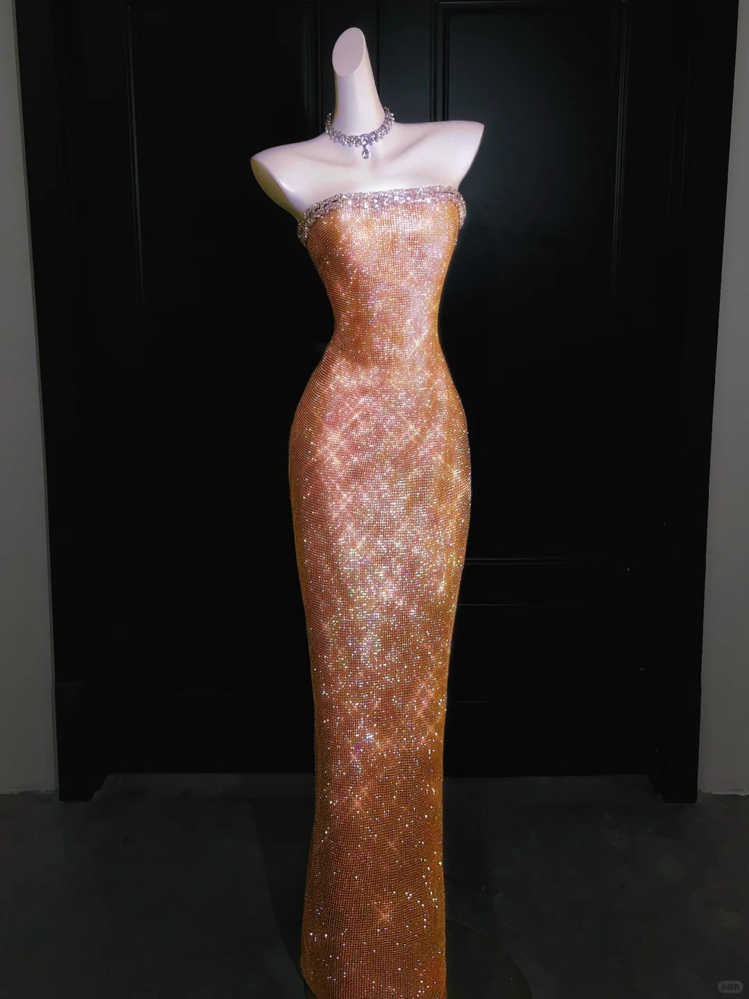 Girlhomeshops--Super beautiful golden gorgeous glitter metal mermaid fishtail long prom dress gh5489