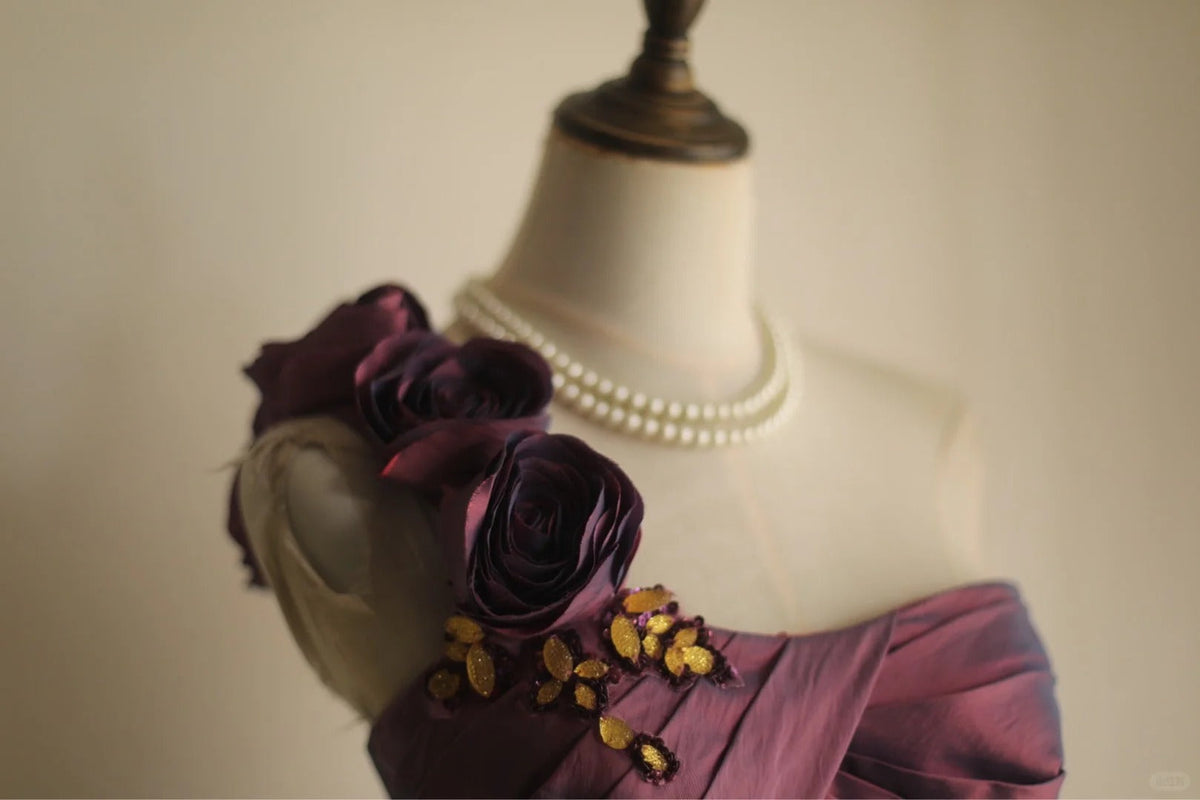 Symphony Purple Fashion Sexy Handmade Rose Flower Short Taffeta Satin Homecoming Dress Birthday Party Dress Cocktail Party Dress Evening Dress Retro Princess Dress Wedding Adult Ceremony Birthday Party gh3963