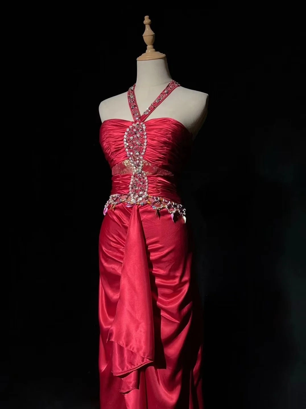 girlhomeshops-Pink Delicate Beaded Long Satin Prom Dress gh6241