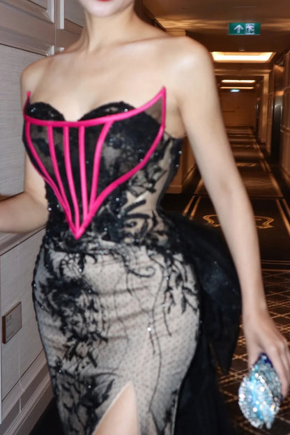 Fashionable, unique, exquisite lace long evening gown gh6816