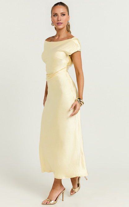 collar short sleeved backless and floor length Prom dress