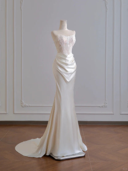 Girlhomeshops--✨Exquisite lace long floor-length satin prom dress wedding dress gh5481