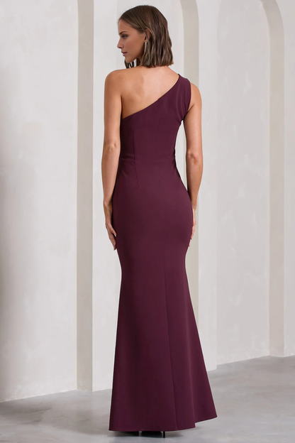 One shoulder pleated and floor length evening dress - Dress