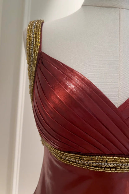 Leather red vintage dress gh6796