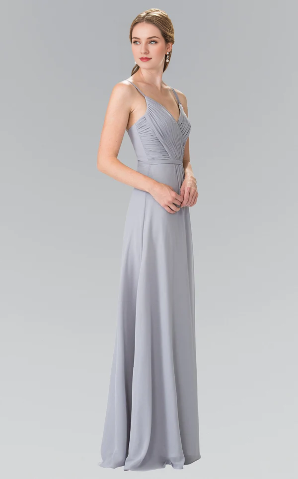 A-line V-neck folds and floor length horn Prom dress