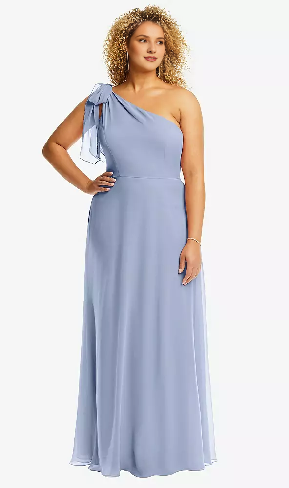 Scarf bow hanging one shoulder Prom dress