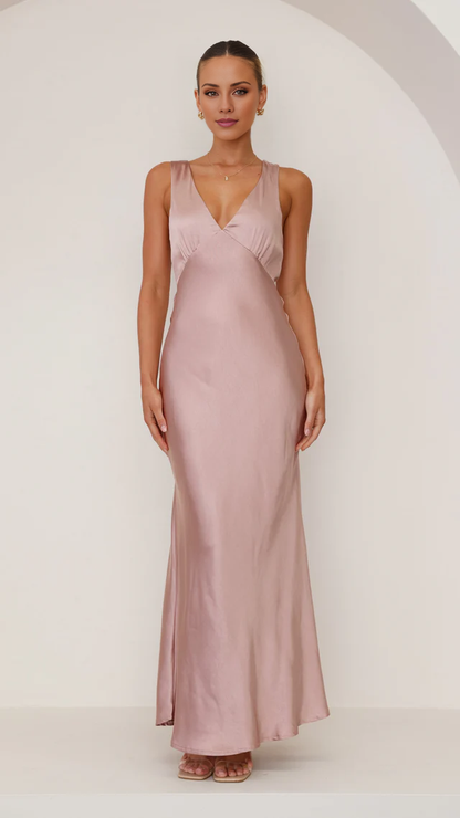 V-neck sleeveless backless and floor length Prom dress