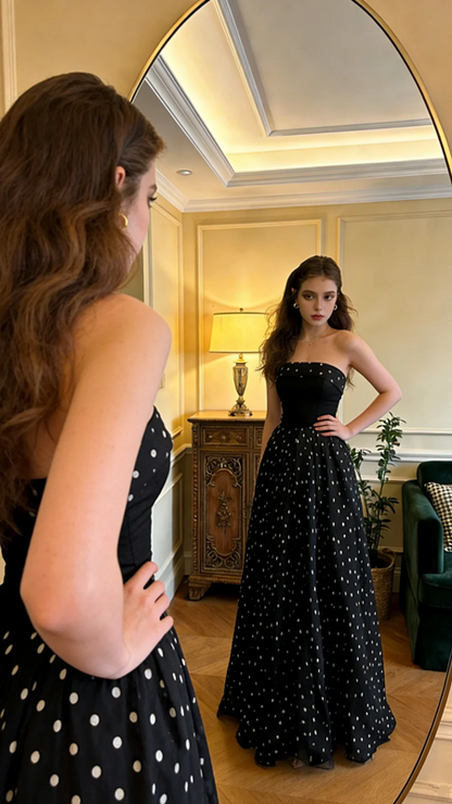 Black strapless polka dot fitted long ball gown/bridal dress R8581