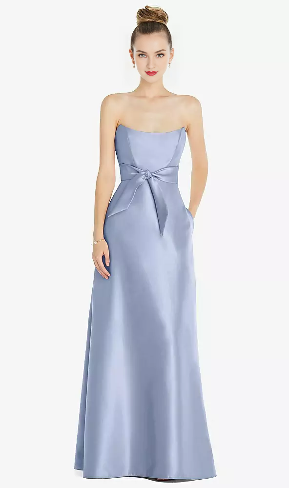 Mini waist belt Basque collar strapless satin Prom dress
