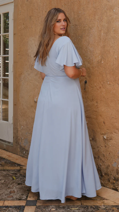 V-neck butterfly sleeve with side slit and floor length Prom dress