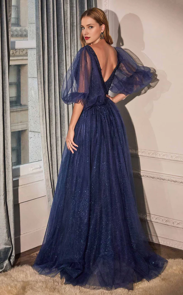 Deep V-neck tight corset lace applique mesh skirt body and floor length Prom dress