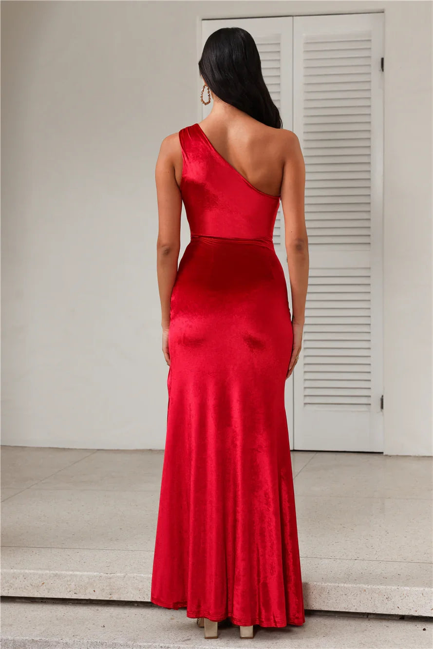 shoulder collar with side slit and floor length Prom dress