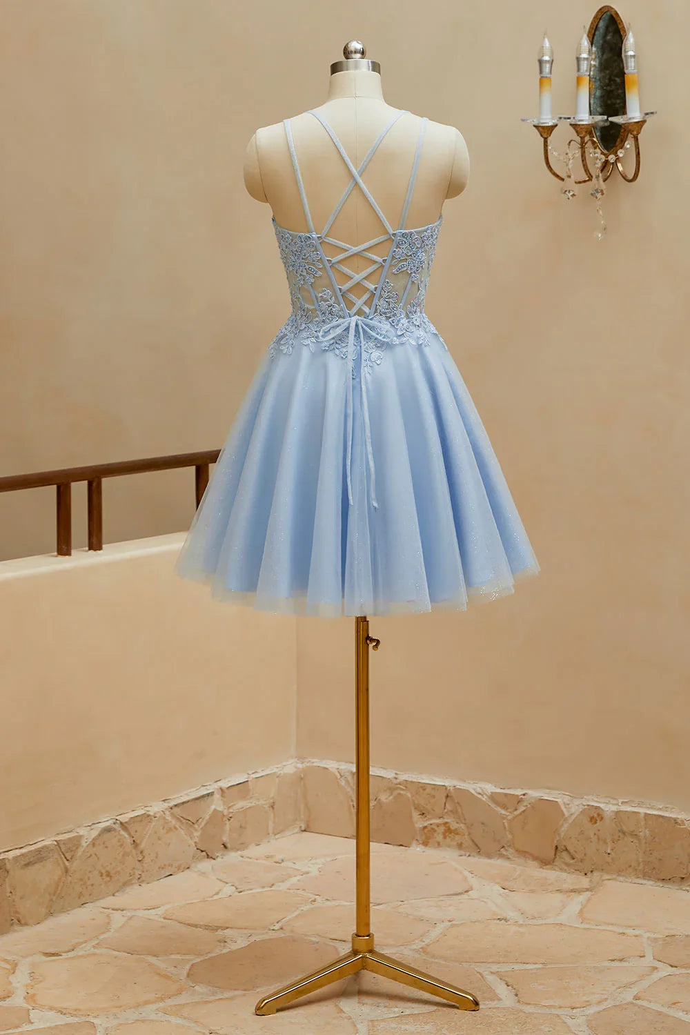 A-shaped Italian Noodle Strap Short Homecoming Dress