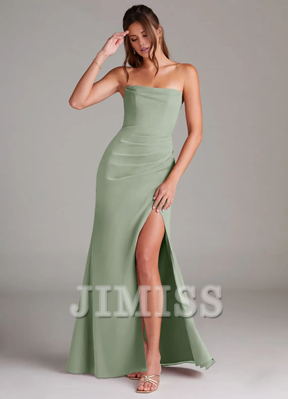 Strapless off shoulder side slit backless and floor length bridesmaid dress - Dress