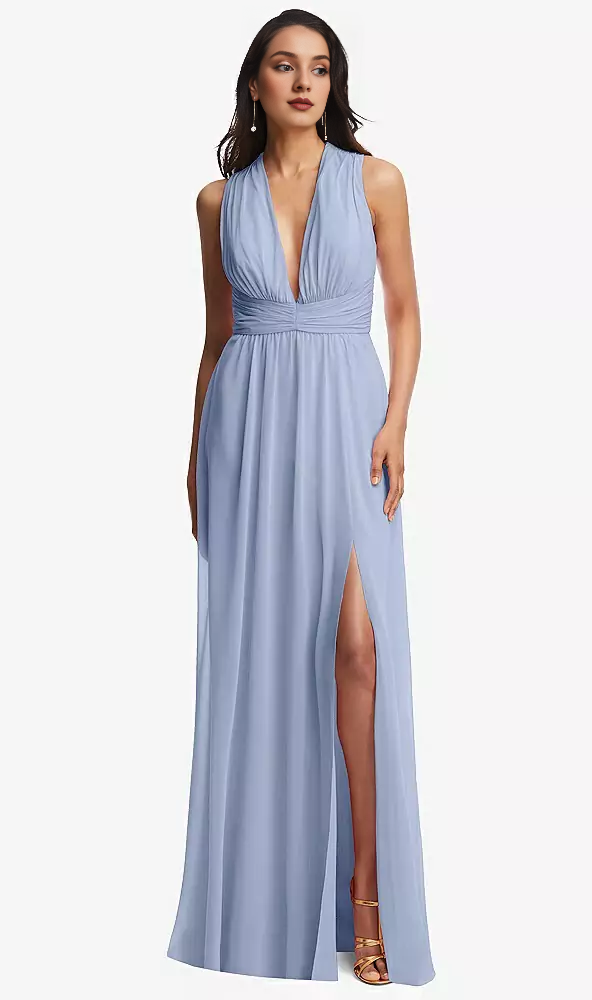 Parallel Crepe Deep V-neck backless Chiffon Long Prom Dress