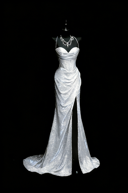 Galaxy Iridescent Style Blue Shimmer Halter Mermaid Gown - Starlight Theme Dinner & Red Carpet Dress gh6570