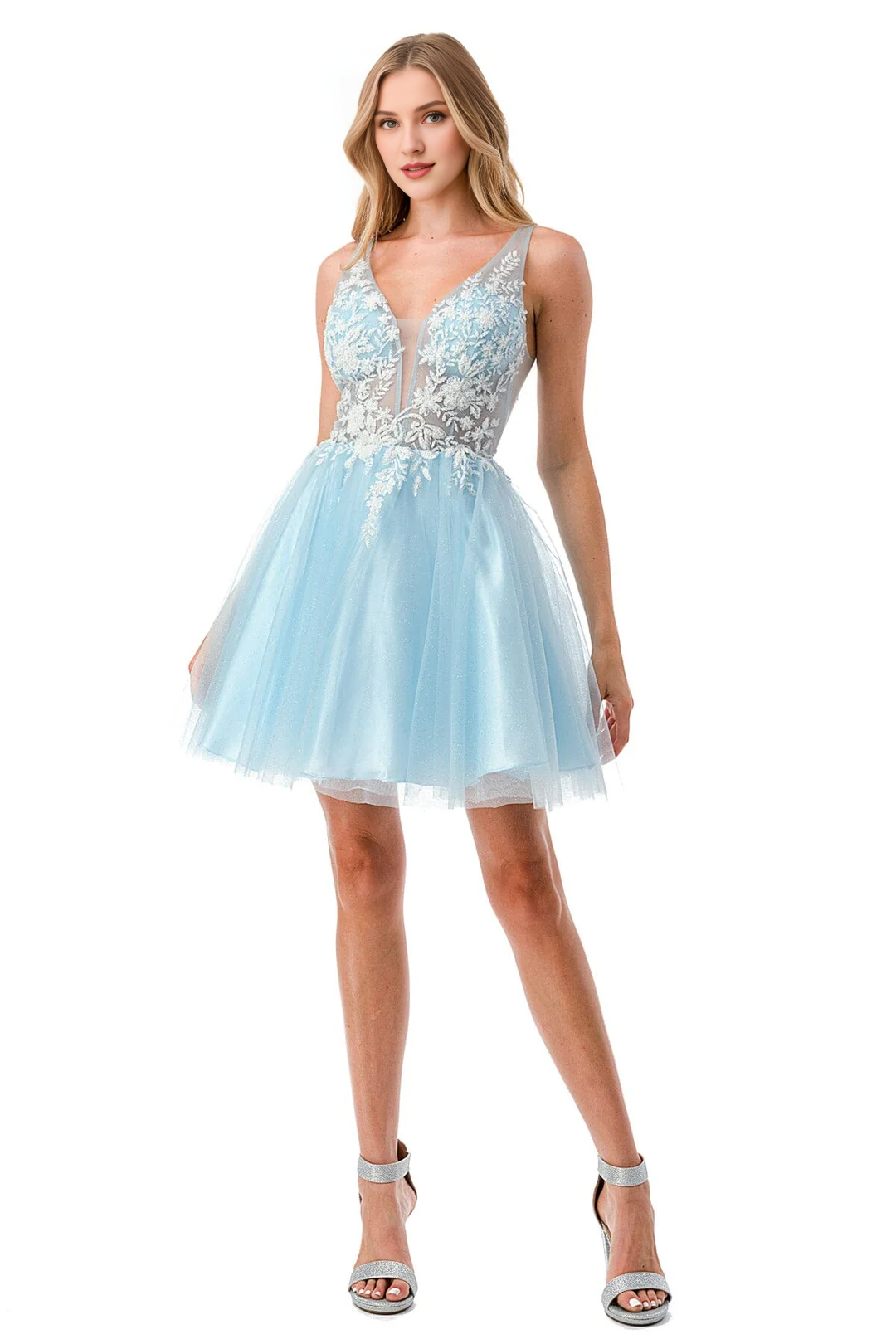 Flower decal short sleeveless illusion tight corset dress