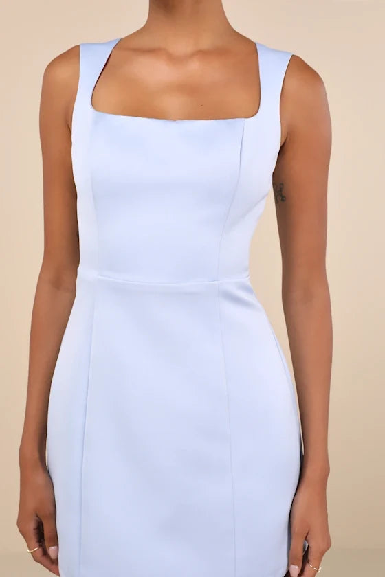A-line square neckline sleeveless backless short Homecoming dress