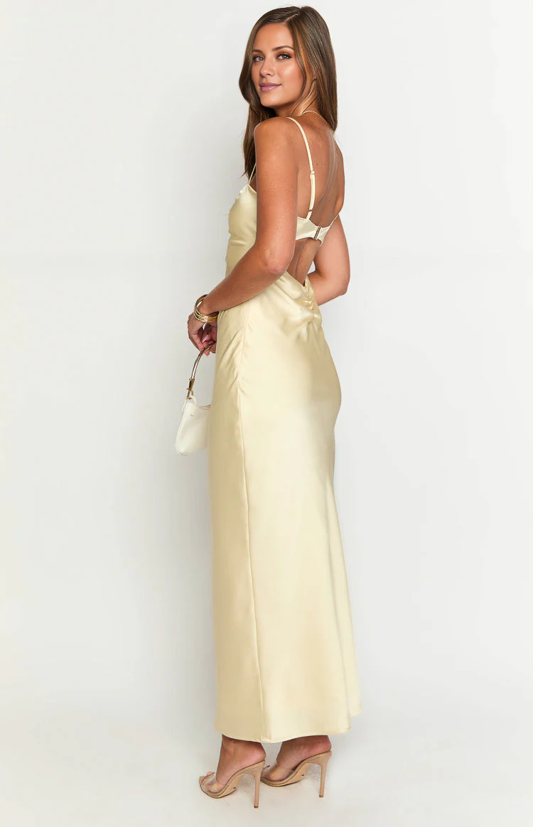 V-neck sleeveless thin shoulder strap backless and floor length Prom dress