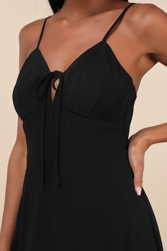 V-neck sleeveless thin shoulder strap backless side slit and floor length evening dress