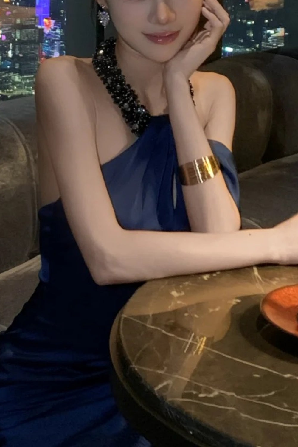 Navy blue fashionable short fashion party dress satin gh6639