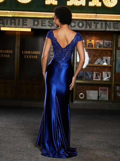 Beaded tight corset mermaid satin dress