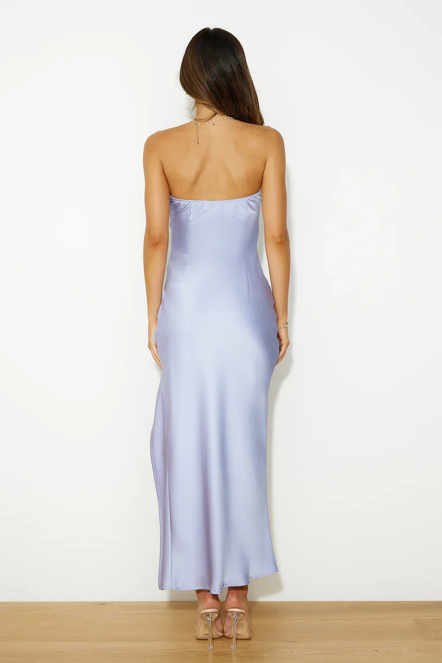 off shoulder collar sleeveless satin side slit long Prom dress