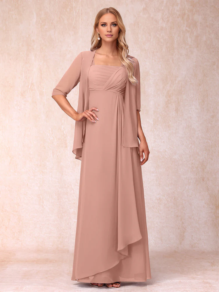 A-line princess sleeveless lotus leaf side length design mother of the bride dress