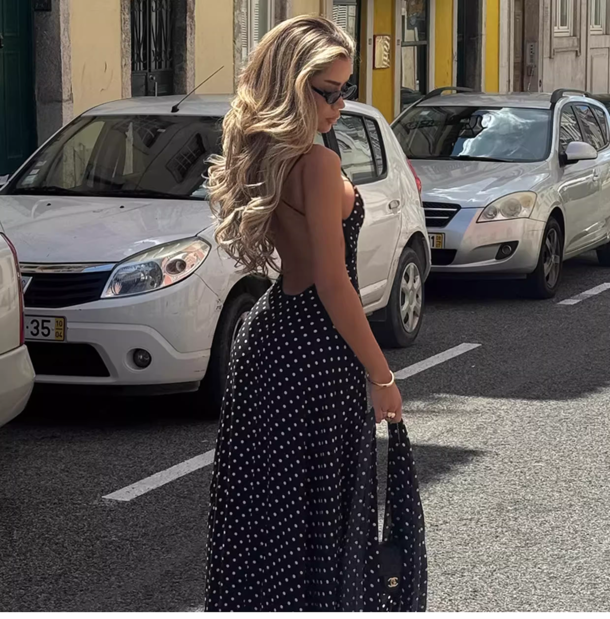 Vintage Polka Dot Spaghetti Strap Maxi Prom Dress with Neck Scarf TP5709