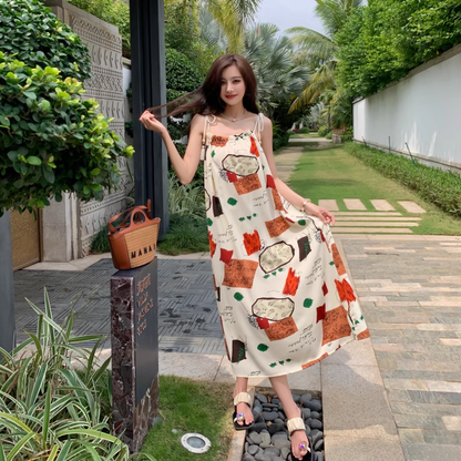 New Fashion Floral Design A-Line Spaghetti Strap Dress TP3023
