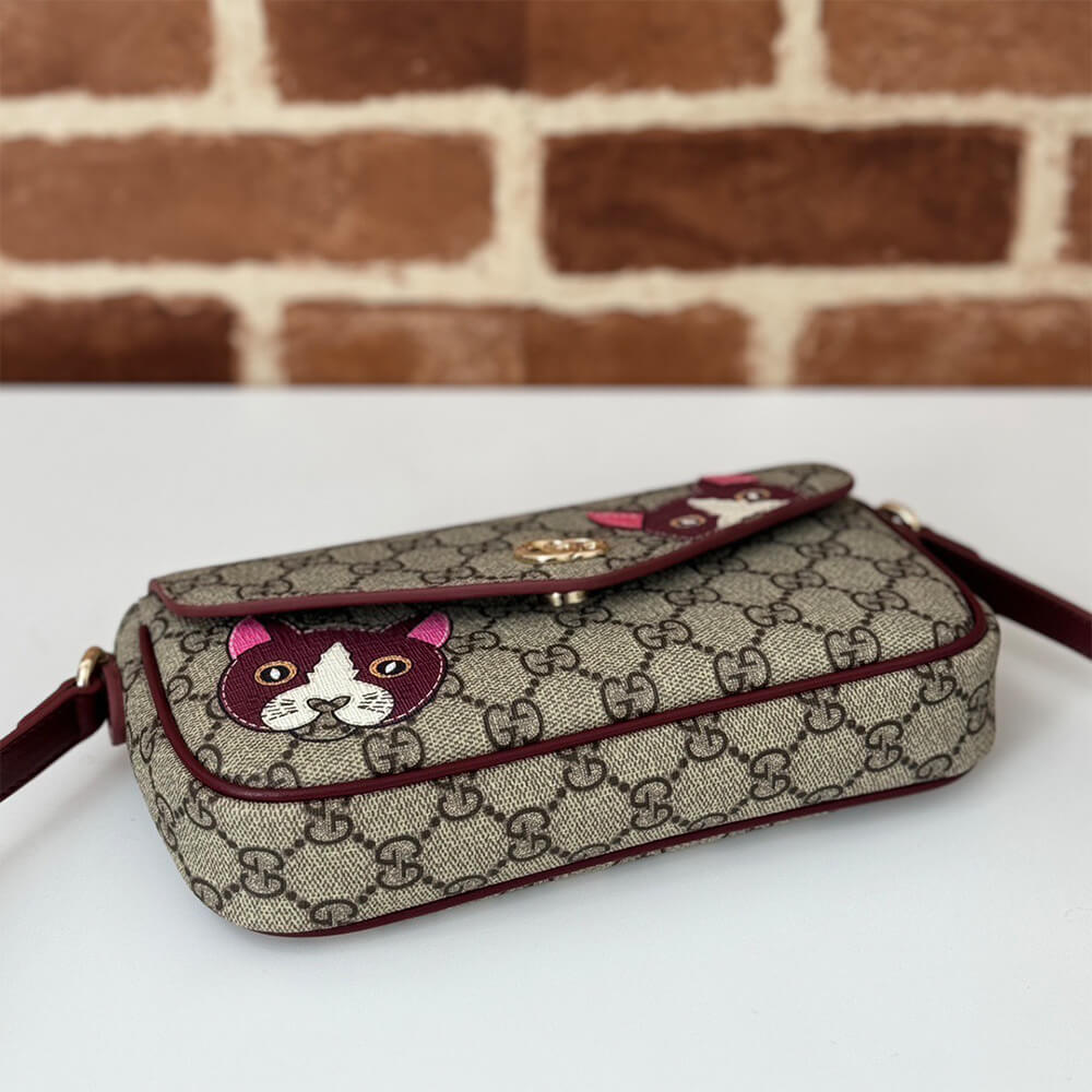 GG Supreme Monogram Cat Print Mini Shoulder Bag(HIGH-END GRADE)