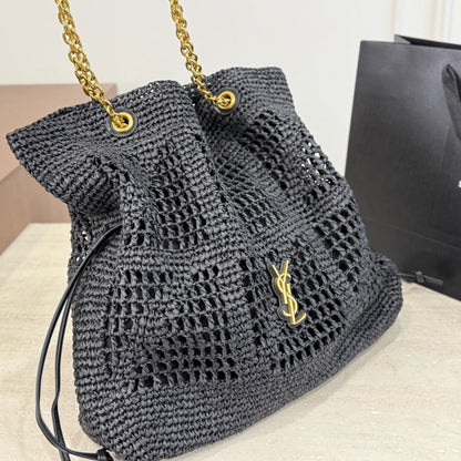 Saint Laurent Jamie Shopping In Raffia Black 35Cm
