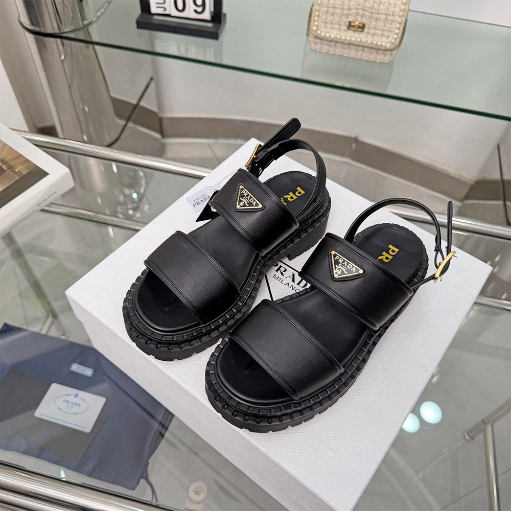 PRADA Leather Platform Sandals 614971