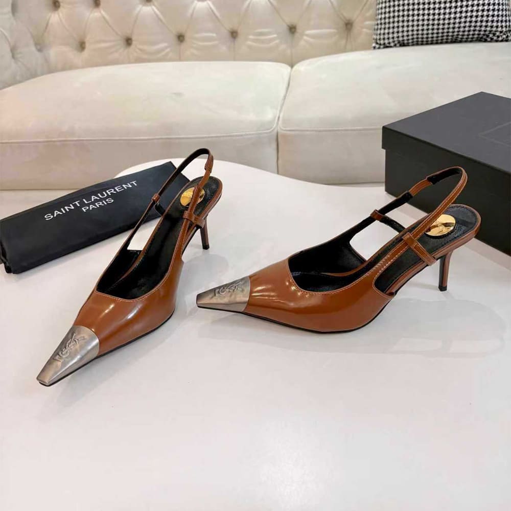 YSL JEANNE slingback pumps in glazed leather