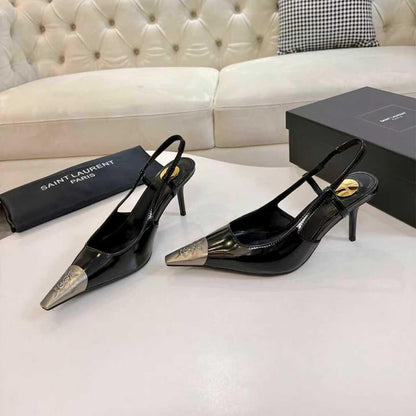 YSL JEANNE slingback pumps in glazed leather