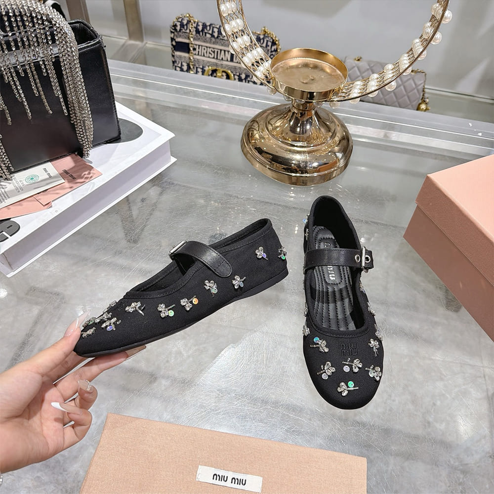 MIUMIU Embroidered drill ballerinas 485136