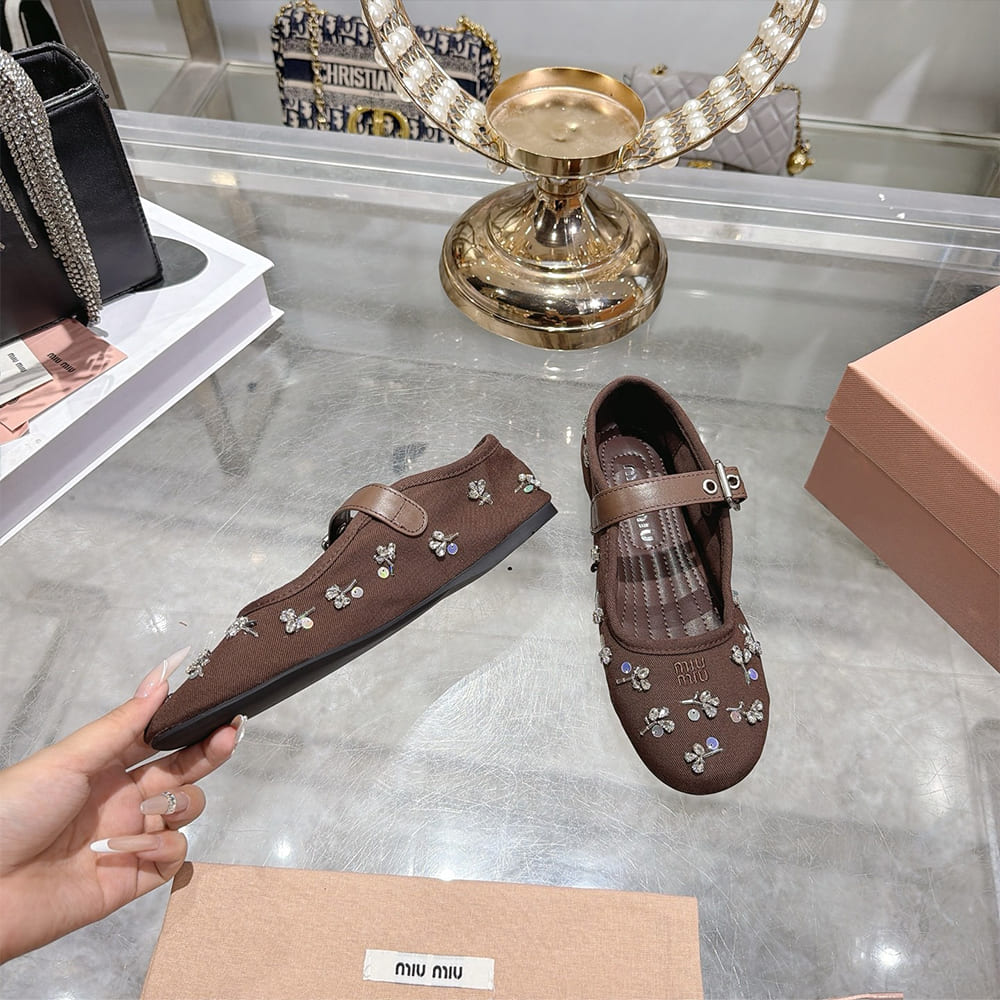 MIUMIU Embroidered drill ballerinas 994012