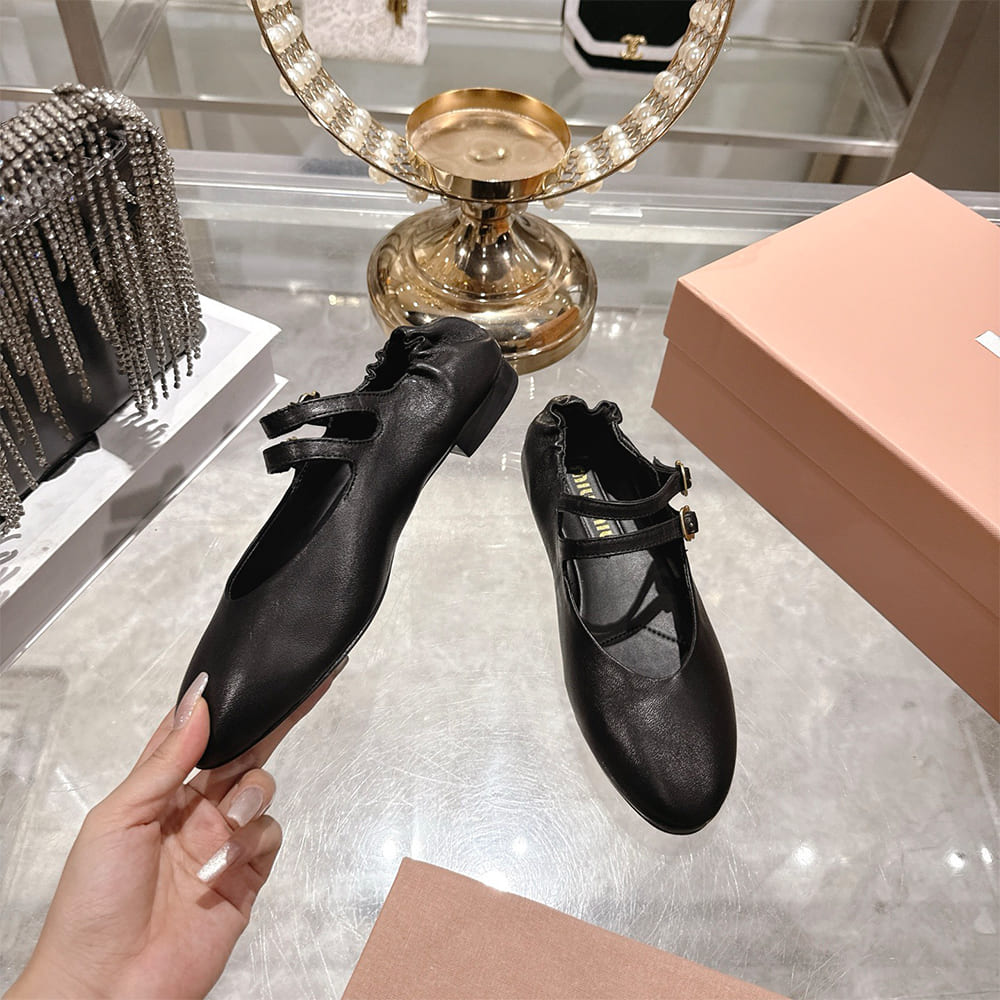 MIUMIU Ruched Nappa Leather Ballet Flats 289031