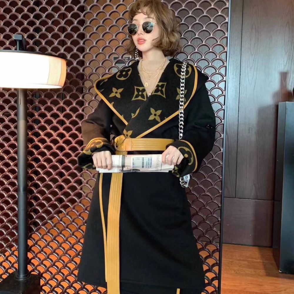 Louis Vuitton Hooded Wrap Coat Monogram Wool In Black