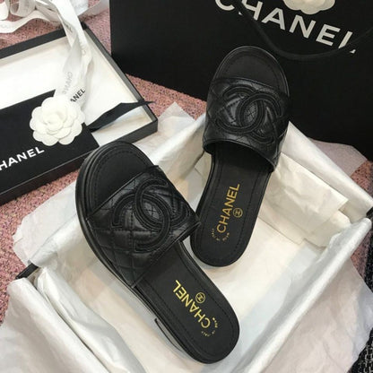 Chanel Quilted CC Logo Mules Black