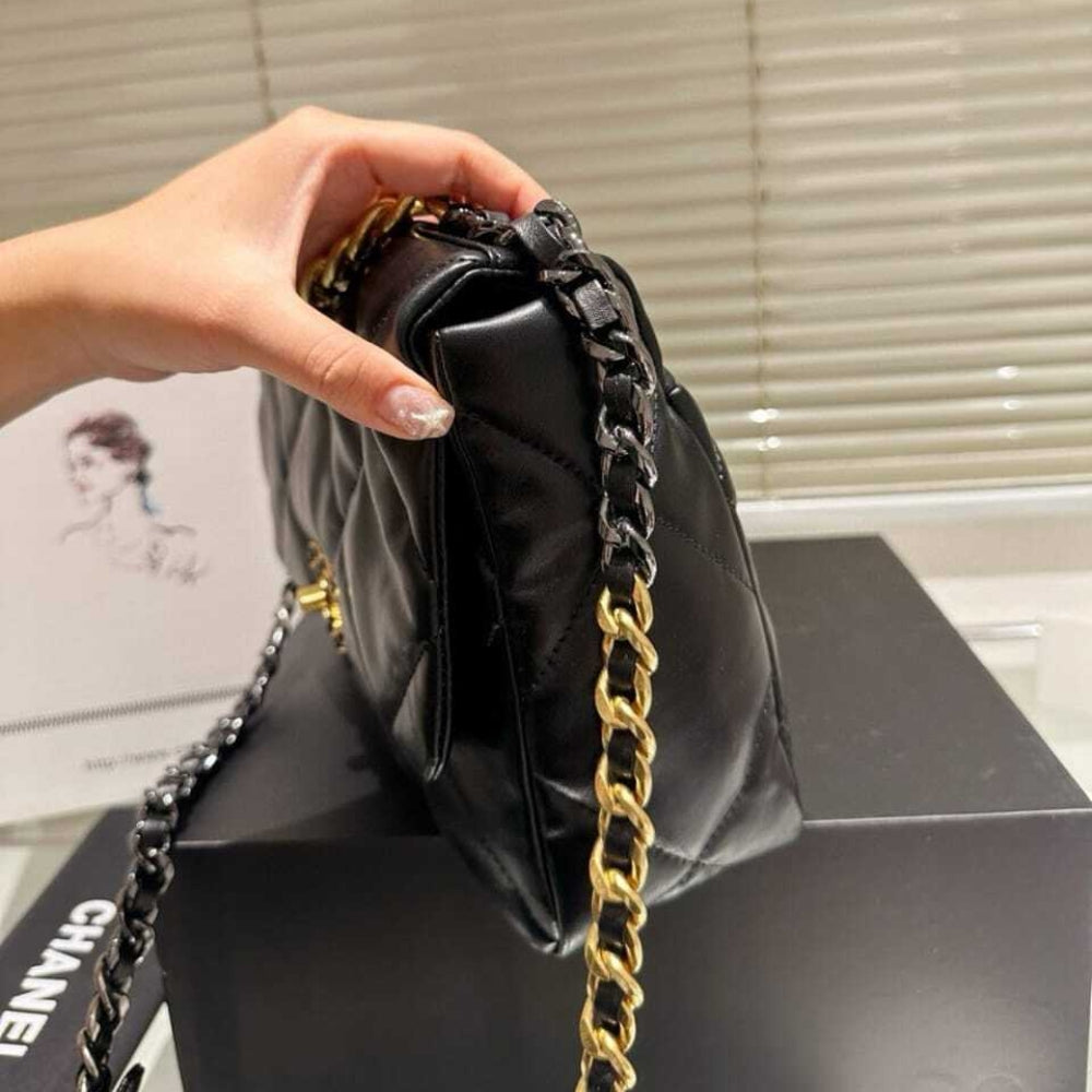 Chanel 19 Flap Bag Shiny Gold And Silver Tone Black 30Cm