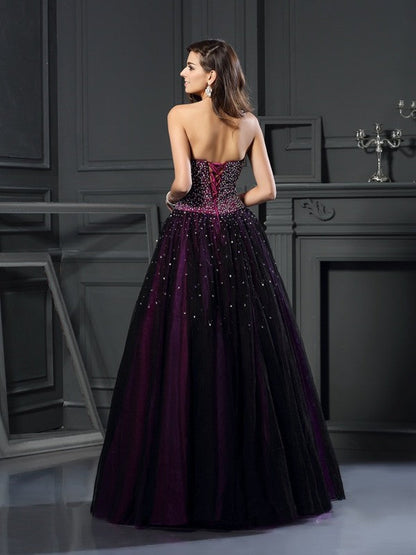 Ball Gown Sweetheart Beading Sleeveless Long Satin Quinceanera Dresses
