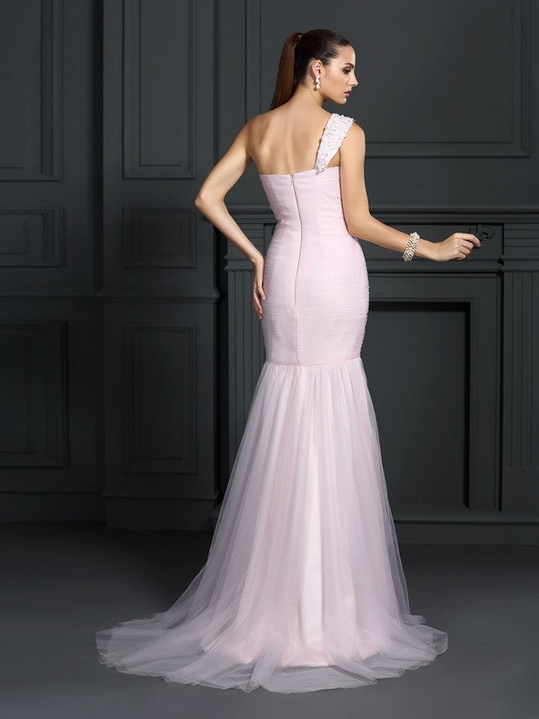 Trumpet/Mermaid One-Shoulder Sleeveless Long Satin Dresses