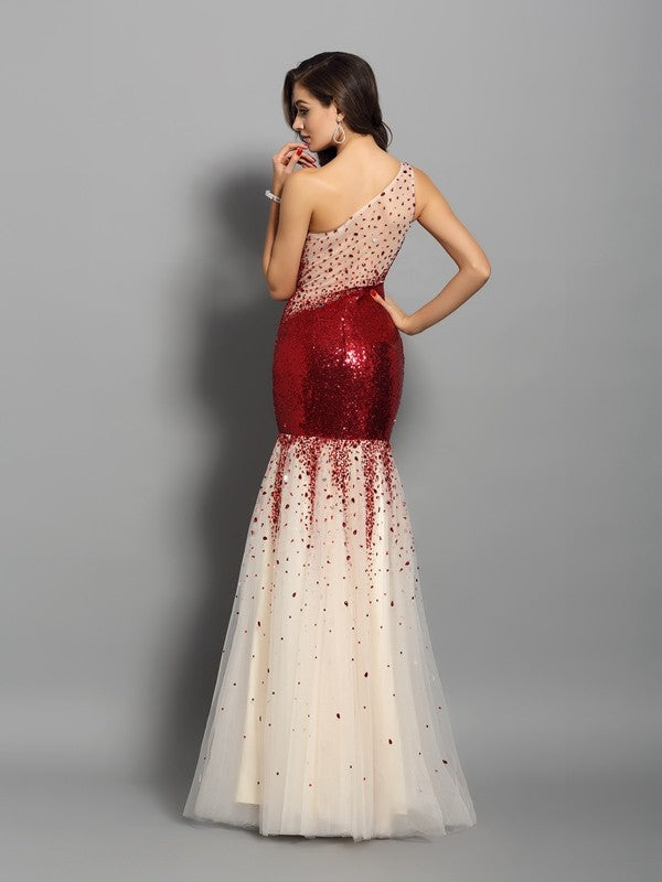 Trumpet/Mermaid One-Shoulder Sleeveless Long Sequins Dresses