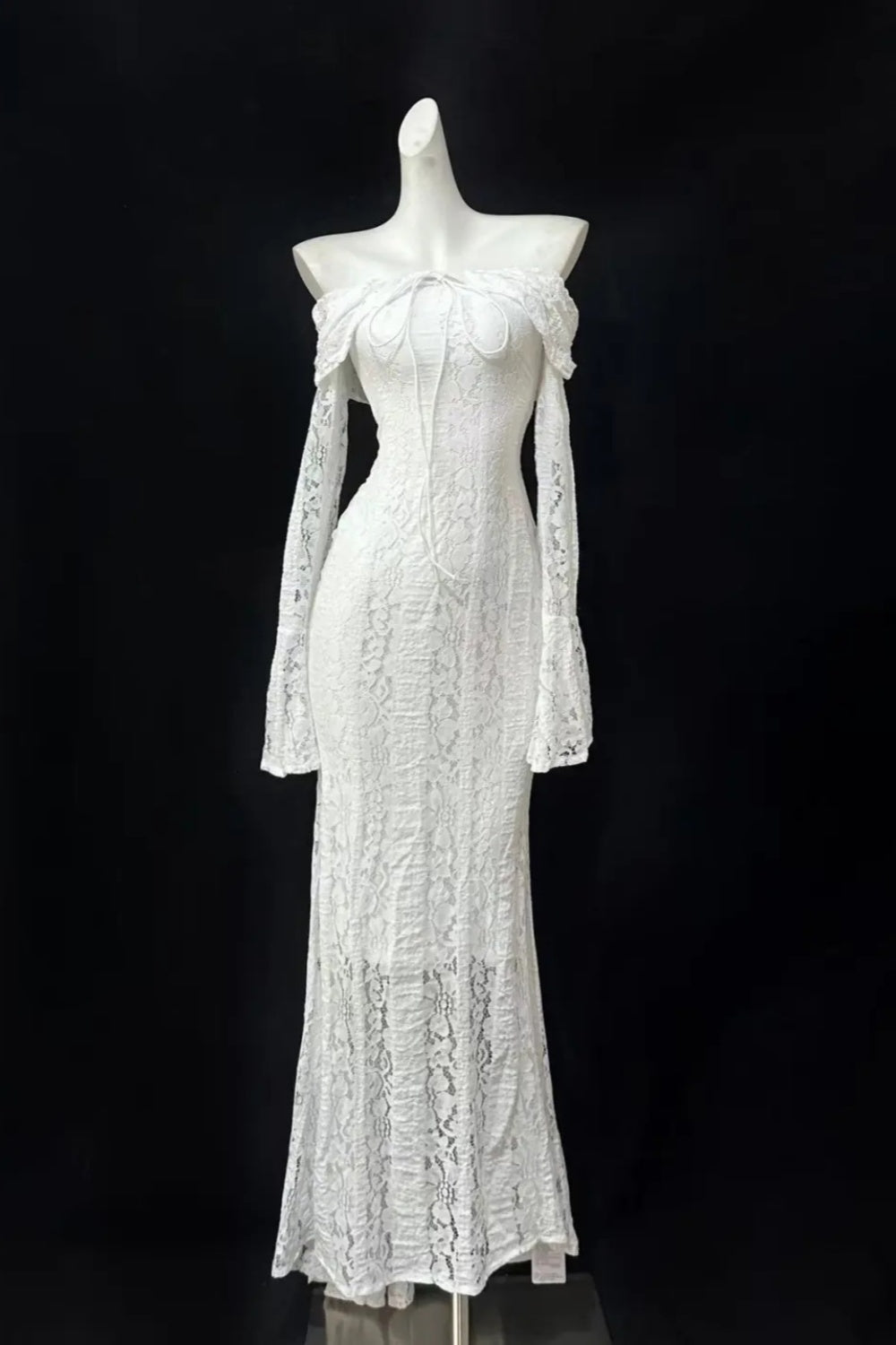 Girlhomeshops--White moonlight lace one-shoulder long prom dress gh5476