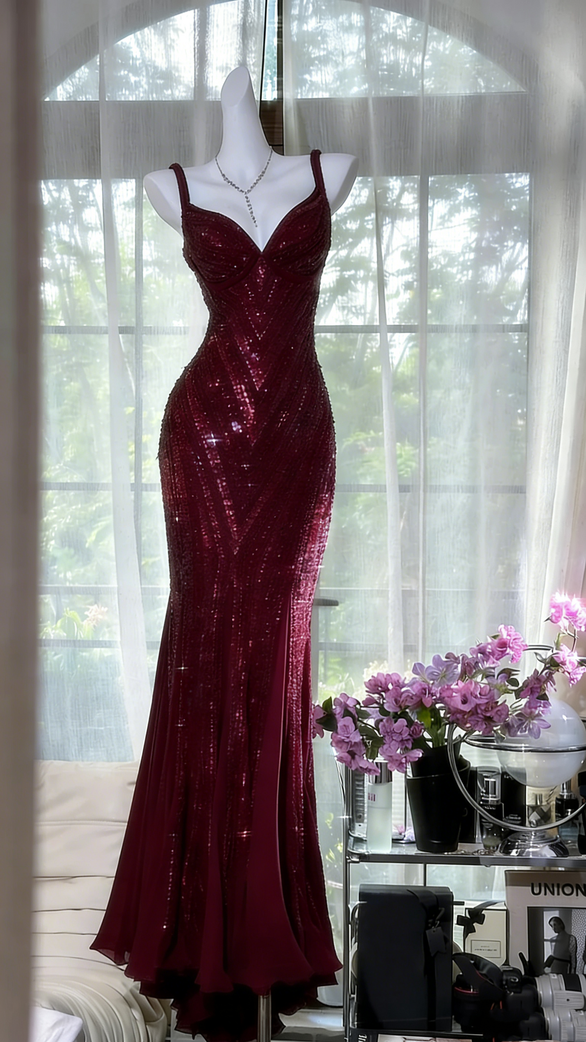 Gorgeous Beaded Sequin V-neck Mermaid Elegant Chiffon Evening Dress Prom Dresses TP4144