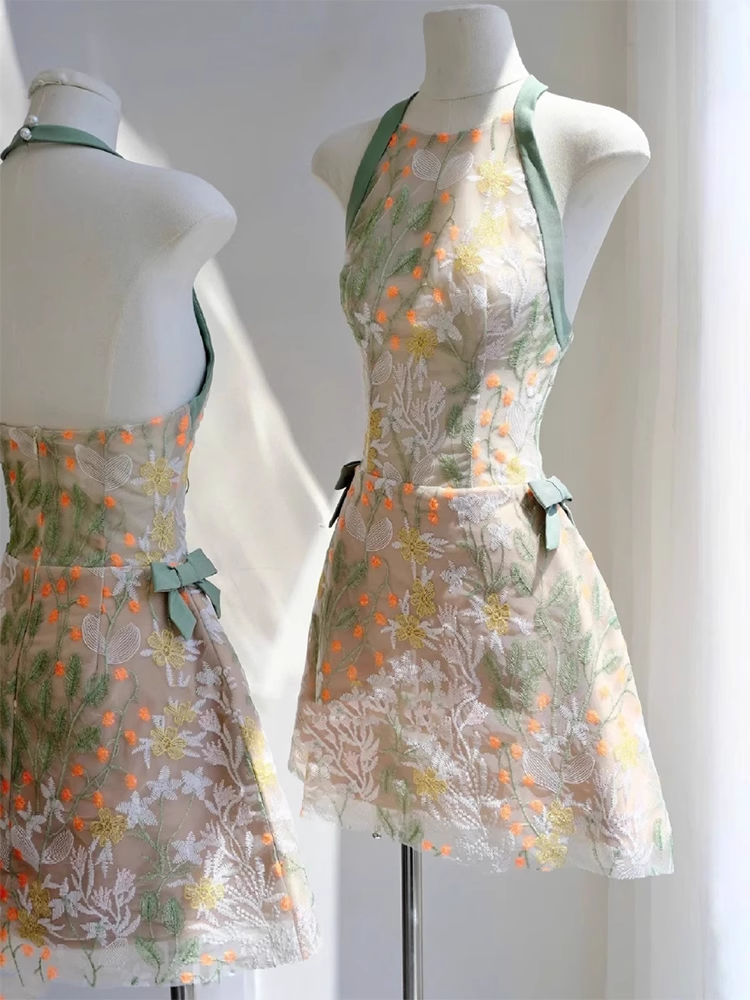 Vintage Fashion Floral Halter Dress Design A-line Party Dresses Homecoming Dresses, TP3842