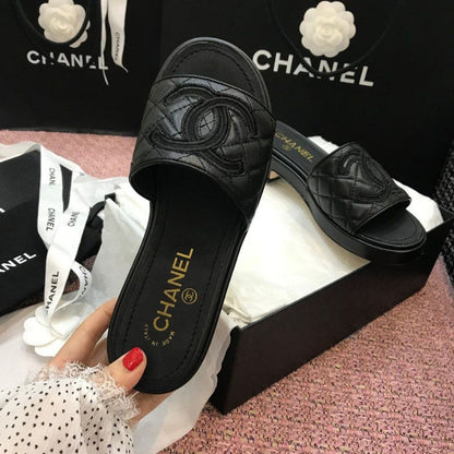 Chanel Quilted CC Logo Mules Black